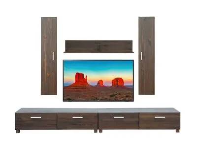 Massives Kiefernmöbel-Set mit TV-Tischen, Schränken und Wandregal