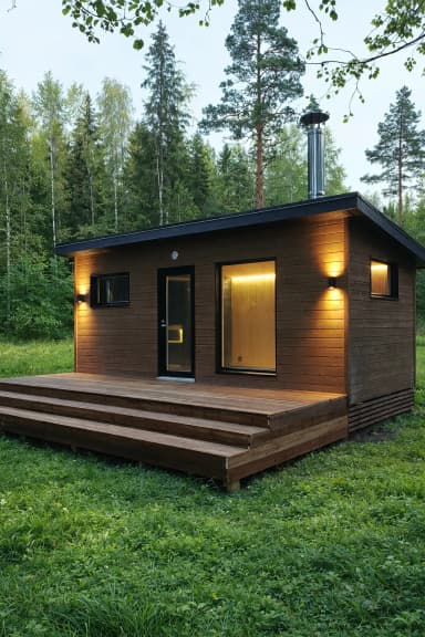 Stilvolle isolierte JWR Ruska Sauna mit Übernachtungsmöglichkeit
