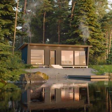 Moderne 24m² Gartensauna mit Sauna- und Wohnbereich
