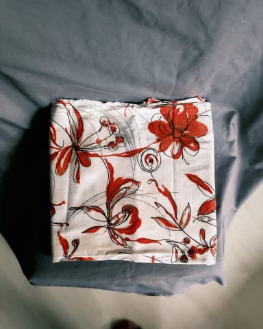 Esipesty puuvillaelastaanikangas 1,25 m pitkä, 1,35 m leveä