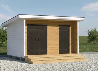 Moderner 12m2 Gartenschuppen mit Pultdach und traditionellem Blockhausstil