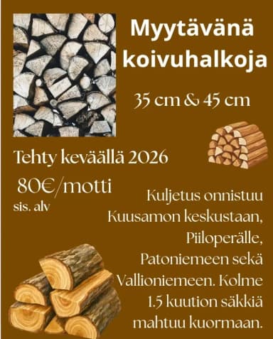 Bjørkeved i lengder på 35 og 45 cm