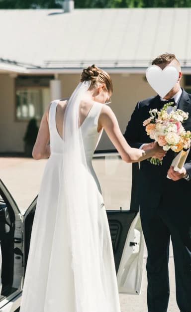Vestido de novia Bianco Eventon línea A talla 38 con velo