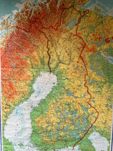 Large vintage educational map of Finland in good condition