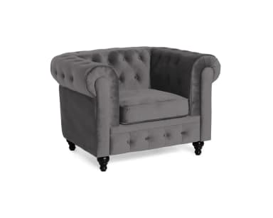 Manor House Chesterfield Lyx samettinen harmaa nojatuoli puisilla jaloilla