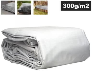 Heavy-duty 8x12m white tarp 300g/m2 with eyelets every meter