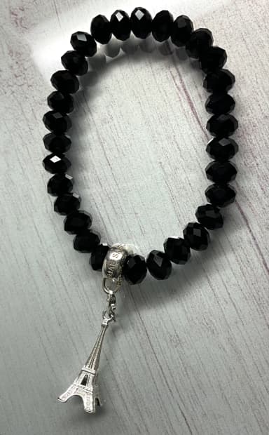 Thomas Sabo helmirannekoru mustalla obsidiaanilla ja hopeisella Eiffeltorni-char