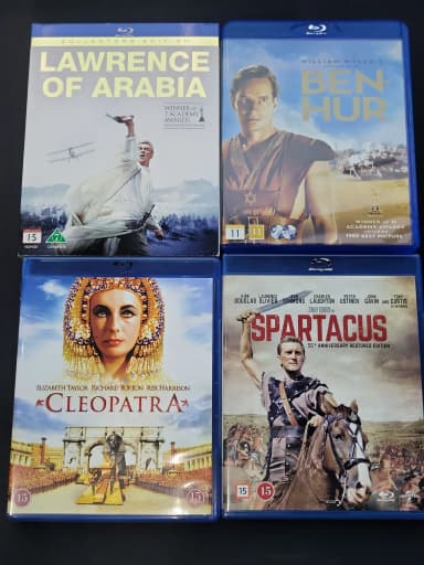 Blu-ray-Set mit Lawrence of Arabia, Ben-Hur, Cleopatra und Spartacus