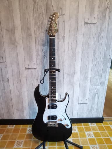 Guitarra Jet JS-500 negra con acabado brillante y mástil de arce tostado