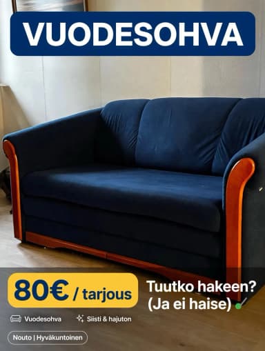 Sofá cama en buen estado disponible en Finlandia