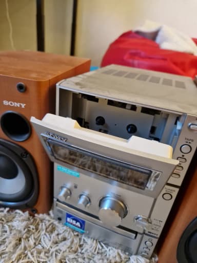 Sony Stereoanlage mit Verstärker und Holzlautsprechern