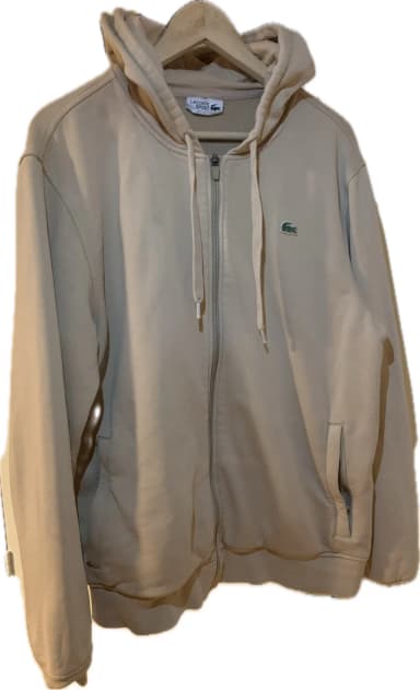 Beige Lacoste hoodie size L with zipper and hood