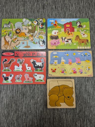 Wooden puzzles and brain teasers for toddlers in good condition
