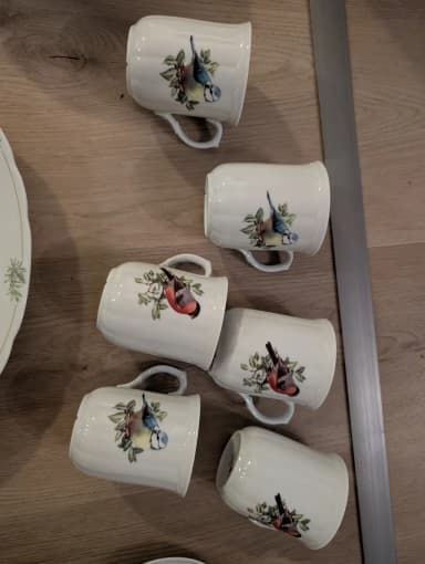 Fyrklövern Geschirrset mit nordischem Vogelmuster und Servierplatte