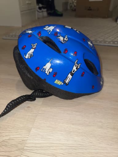 Casco de bicicleta azul para niños con dibujo de perro talla S 48-52 cm