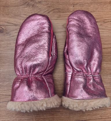Rosa glittrande läderhandskar storlek 6 för barn