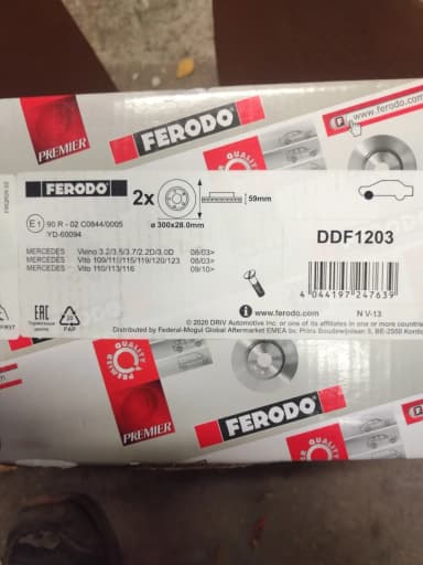 Discos de freno Ferodo DDF1203 nuevos para Mercedes-Benz Vito/Viano