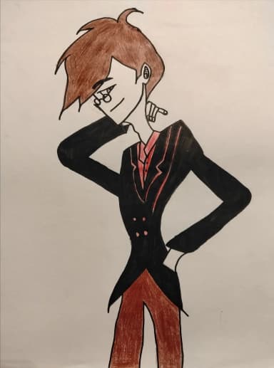 Hand-drawn colored Hazbin Hotel Alastor human version artwork