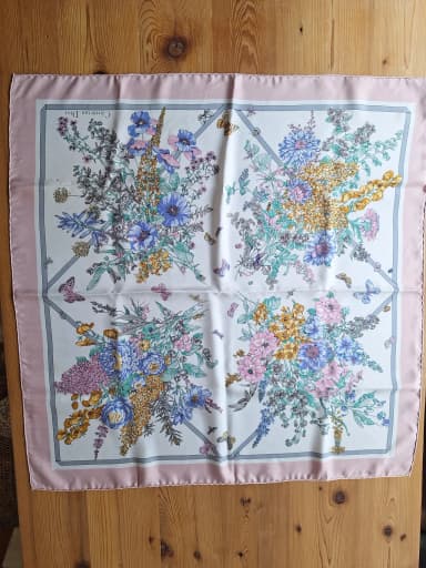 Christian Dior floral silk scarf with pink border
