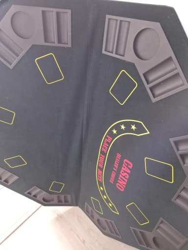 Black casino blackjack gaming table mat with card and chip spots