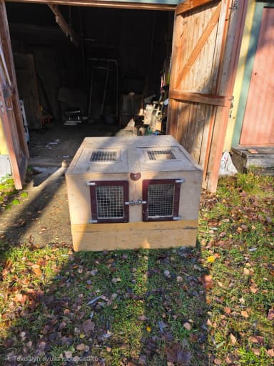 Transportín de madera para perros con dos compartimentos y tapas desmontables