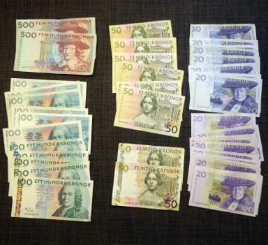 Swedish old banknotes 20-500 SEK with nominal value 2880 SEK