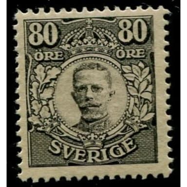 Gustav V medal with 80 öre black stamp, certificate HOW 3,3,5