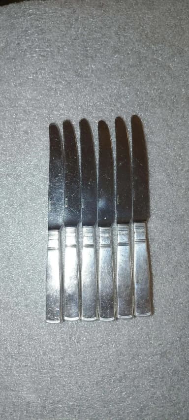 Juego de seis cuchillos de mesa de plata en acero inoxidable