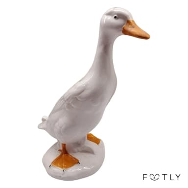 Gran figura vintage de ganso en porcelana blanca con detalles naranjas