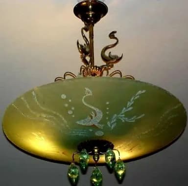 Vintage art deco taklampa från 1930-talet med klart glas