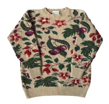 Laura Ashley Vintage Wollpullover mit besticktem Oma-Motiv