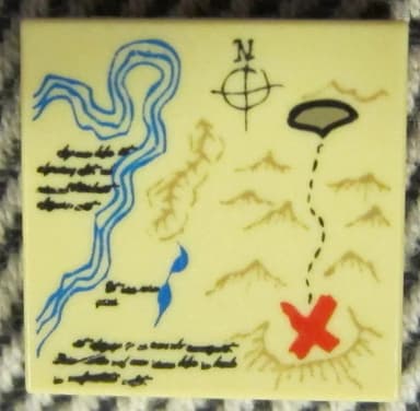 Pieza LEGO 2x2 con diseño de mapa del tesoro de Indiana Jones