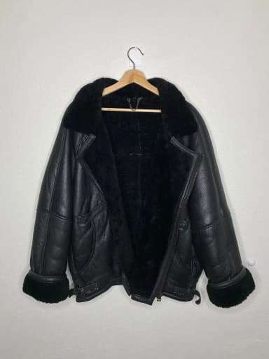 Chaqueta vintage aviador negra de piel auténtica de oveja en talla L oversized