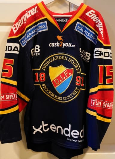 Camiseta auténtica usada en partido Djurgården Hockey 2011/2012 Mattias Carlsson