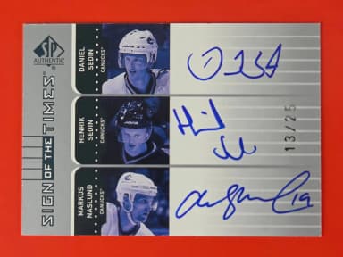 Carta de hockey Sign of the Times SPA 2001-02 con Sedin y Näslund