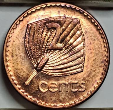 Fidschi 2-Cent-Münze von 1990 mit Pflanzen- und Kronenmotiv
