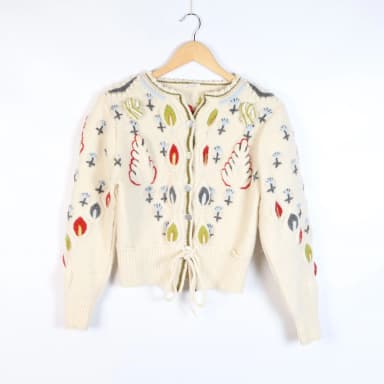 Vintage patterned wool cardigan for women size M