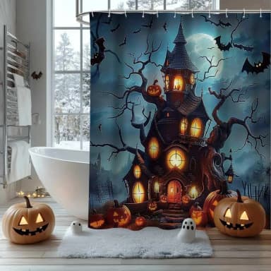 Söpö suihkuverho Halloween-aiheella 180 x 180 cm