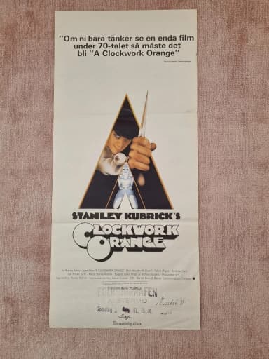 Vintage-elokuvajuliste A Clockwork Orange Tukholmasta 1974