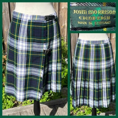 Falda midi escocesa vintage de John Morrison de Edimburgo