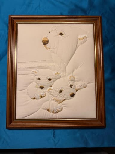 Cuadro textil hecho a mano con osos polares 36x42 cm