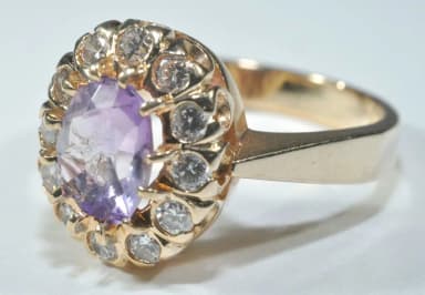Anillo de amatista con 12 diamantes y claridad VVS, diámetro 16 mm