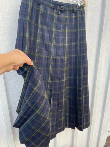 Tummansininen pliseerattu tweed-villahame koko 38