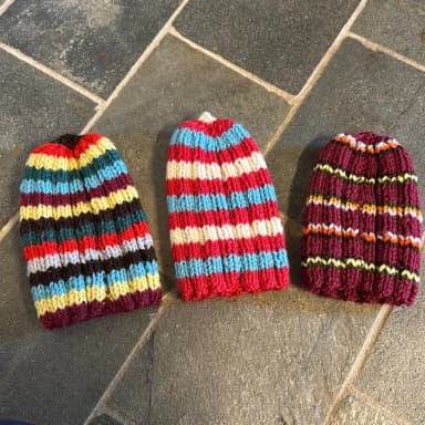 three new hand-knit hats for sale