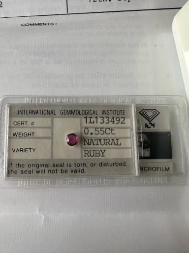 Certified 0.55 Ct red ruby gemstone