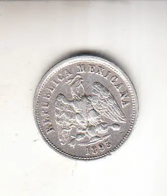 Meksiko 10 centavos hopearaha vuodelta 1893, 2,9 grammaa