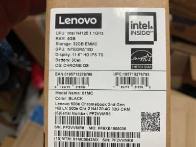 Lenovo 500e Chromebook 2ª generación 11,6" IPS Intel Celeron N4120