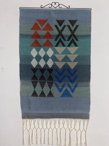 Gran tapiz vintage azul de lana