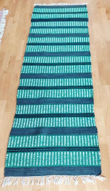 Alfombra clásica de algodón tejida a mano 236x78 cm con flecos sin usar