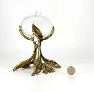 Lámpara de aceite Jugendstil Art Deco en latón con pantalla de vidrio soplado a